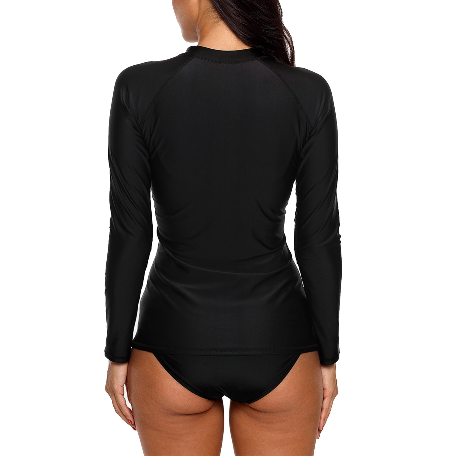 Uhnice Womens UPF 50 Athletic Rash Guards Zip Front Long Sleeve Swimsuit Top 